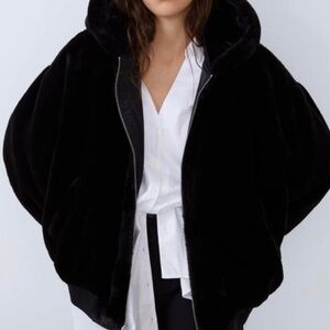 Like New Zara Reversible Black Faux Bomber Jacket - Small